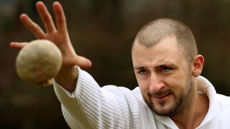 Defending champion Garry McClay throws a haggis 190 feet as he takes part in the World Haggis Hurling Championships, which were held in Alloway, Scotland, on Monday, January 26. Haggis is the national dish of Scotland. Its ingredients include the liver, heart and lungs of a sheep.