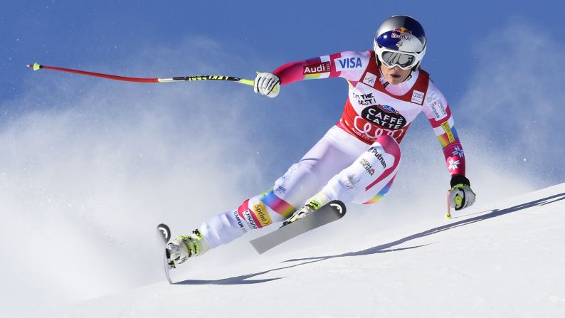Lindsey Vonn races in the Women's Downhill during a World Cup event in St. Moritz, Switzerland, on Saturday, January 24.
