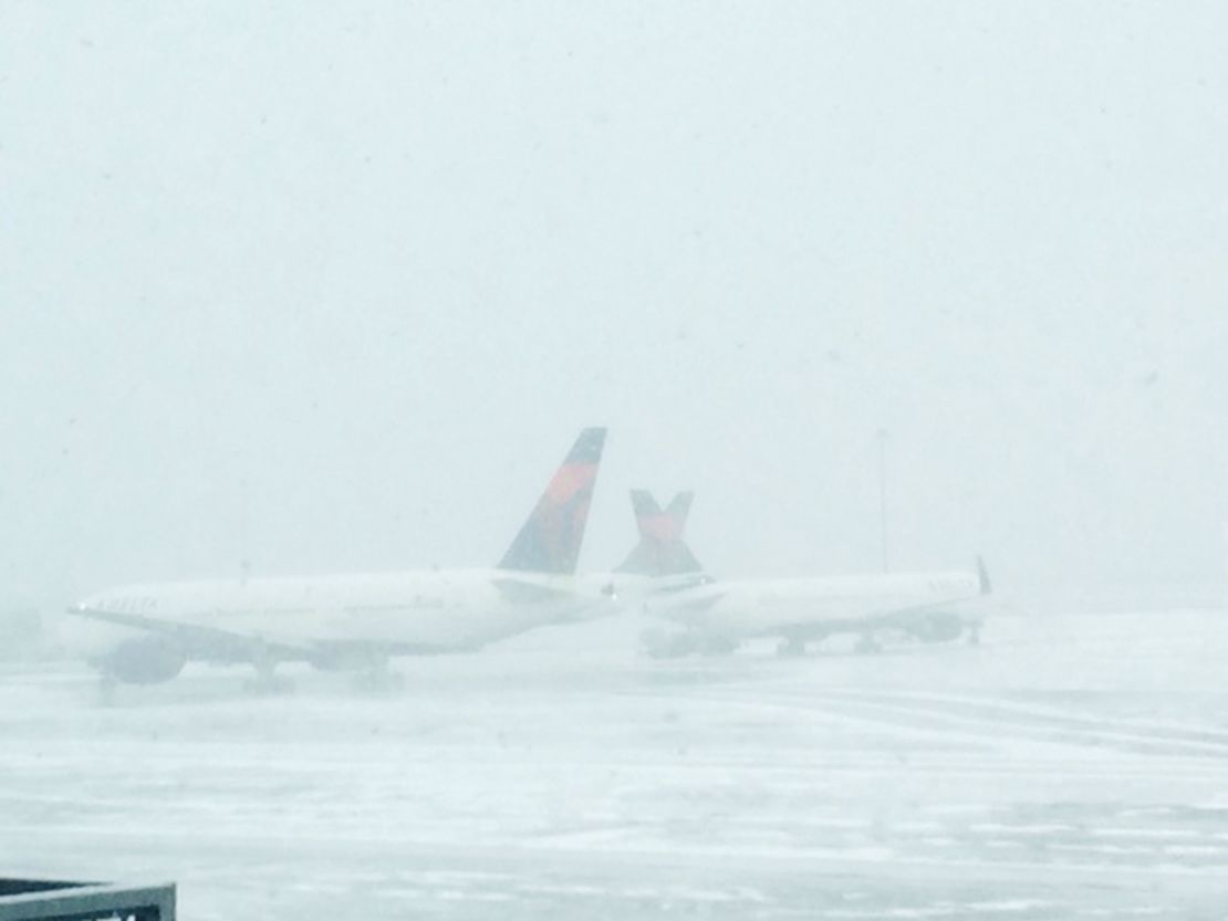 Flight attendant Lia Ocampo told CNN's iReport she was getting ready for her first blizzard at JFK International Airport.