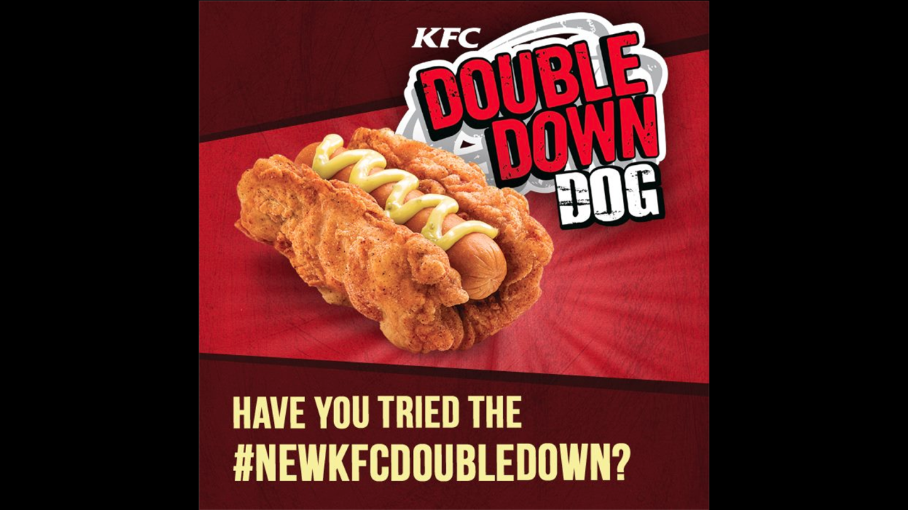 KFC Philippines introduced the Double Down Dog at limited locations. The sandwich is composed of a cheese-filled hot dog cradled in a fried chicken fillet, topped with honey mustard and relish sauce. News of the hybrid left the Internet salivating, revolted and morbidly curious by turns. KFC, which generated hype by selling only 50 of the "legendary" sandwiches at a time, said they sold out quickly. 