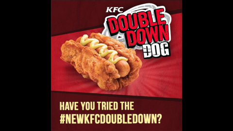 KFC Philippines introduced the Double Down Dog at limited locations. The sandwich is composed of a cheese-filled hot dog cradled in a fried chicken fillet, topped with honey mustard and relish sauce. News of the hybrid left the Internet salivating, revolted and morbidly curious by turns. KFC, which generated hype by selling only 50 of the "legendary" sandwiches at a time, said they sold out quickly.