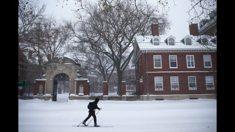 A person skis down Memorial Drive in Cambridge, Massachusetts, on January 27.
