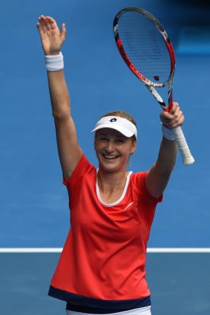 Sharapova's opponent in the semifinals is fellow Russian Ekaterina Makarova, not Simona Halep. Makarova upset Halep 6-4 6-0.