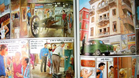 Bengali detective comic books starring iconic sleuth Feluda feature panels done in gorgeous watercolor.