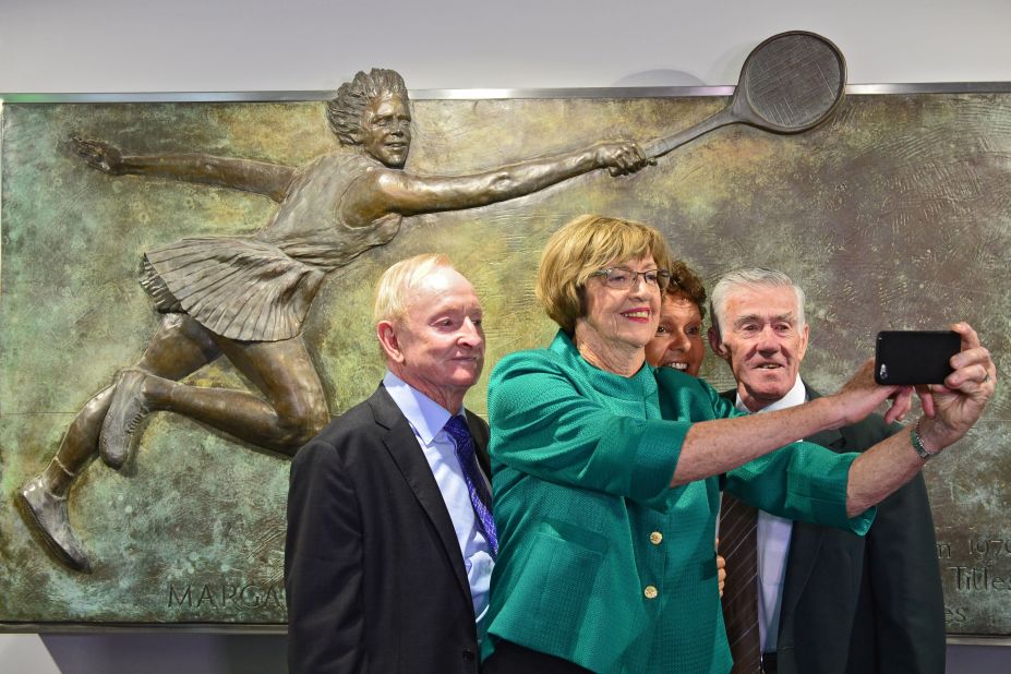 She was part of a tennis selfie with fellow Australians Rod Laver, Margaret Court, her one-time idol, and Ken Rosewall at this year's event.