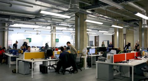 This large and airy office in London was once a car showroom. The high ceilings help wokers embrace their creative thinking, according to <em>The Eureka Factor</em>. 