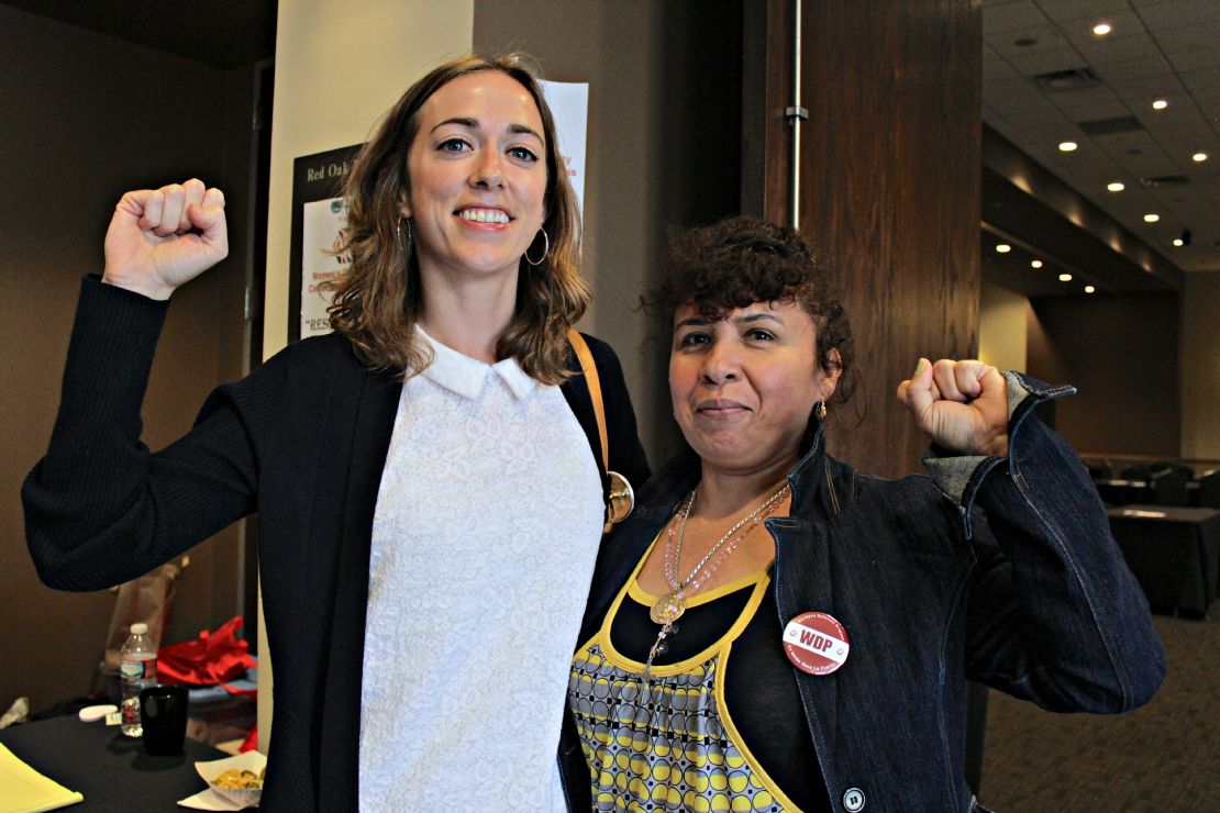 WeCon Austin 2014 panelists Brigid Hall (left) and Eva Marroquin from the organization Workers Defense Project.