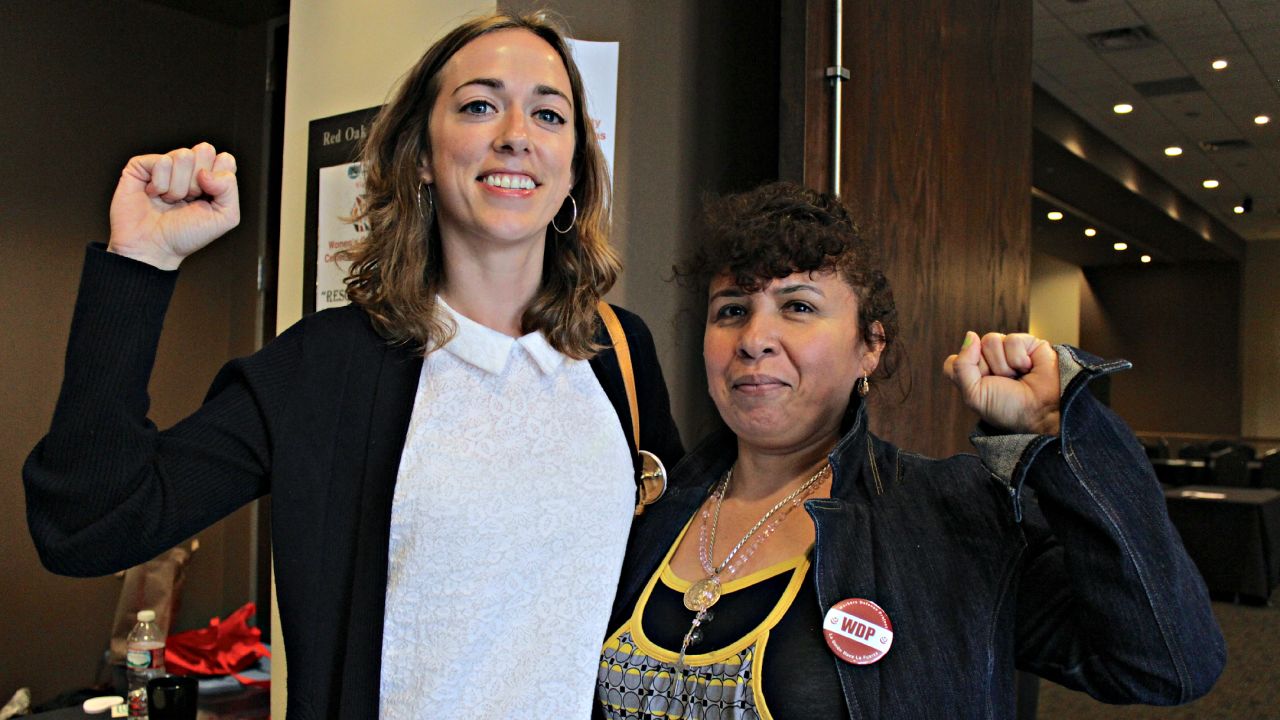WeCon Austin 2014 panelists Brigid Hall (left) and Eva Marroquin from the organization Workers Defense Project.