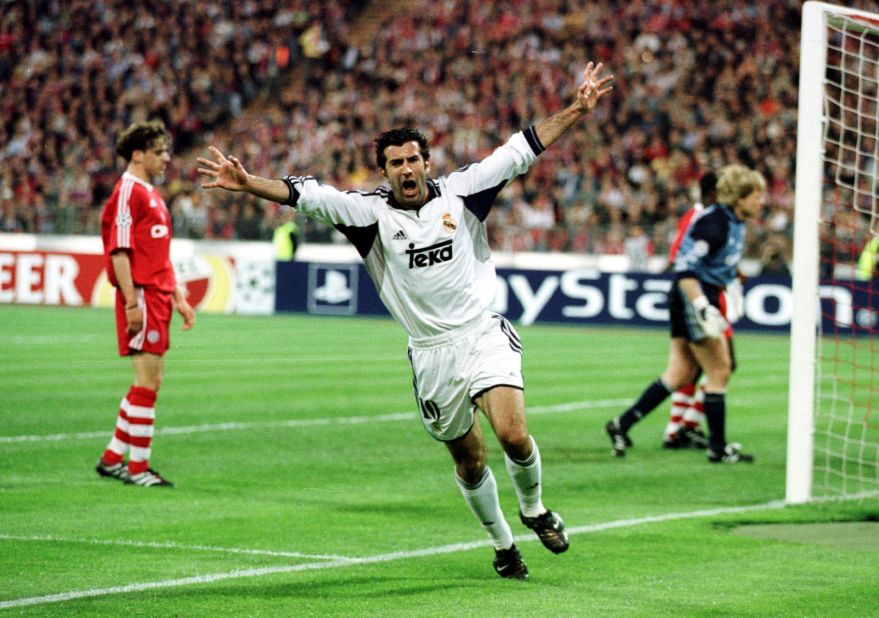 Figo's return to Barcelona's Camp Nou with his new team was unforgettable. He was roundly booed and, on a later visit, had bottles, coins and even a pig's head thrown at him from the stands. He won another seven trophies with Real, including the European Champions League in 2002.