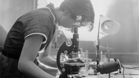 Scientist Rosalind Franklin at work in a laboratory in London.