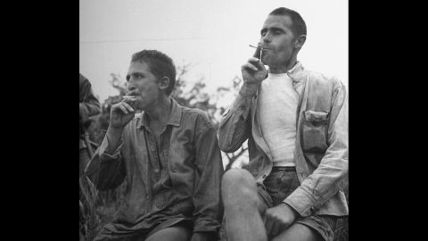 Allied POWs smoke cigarettes for the first time in three years.