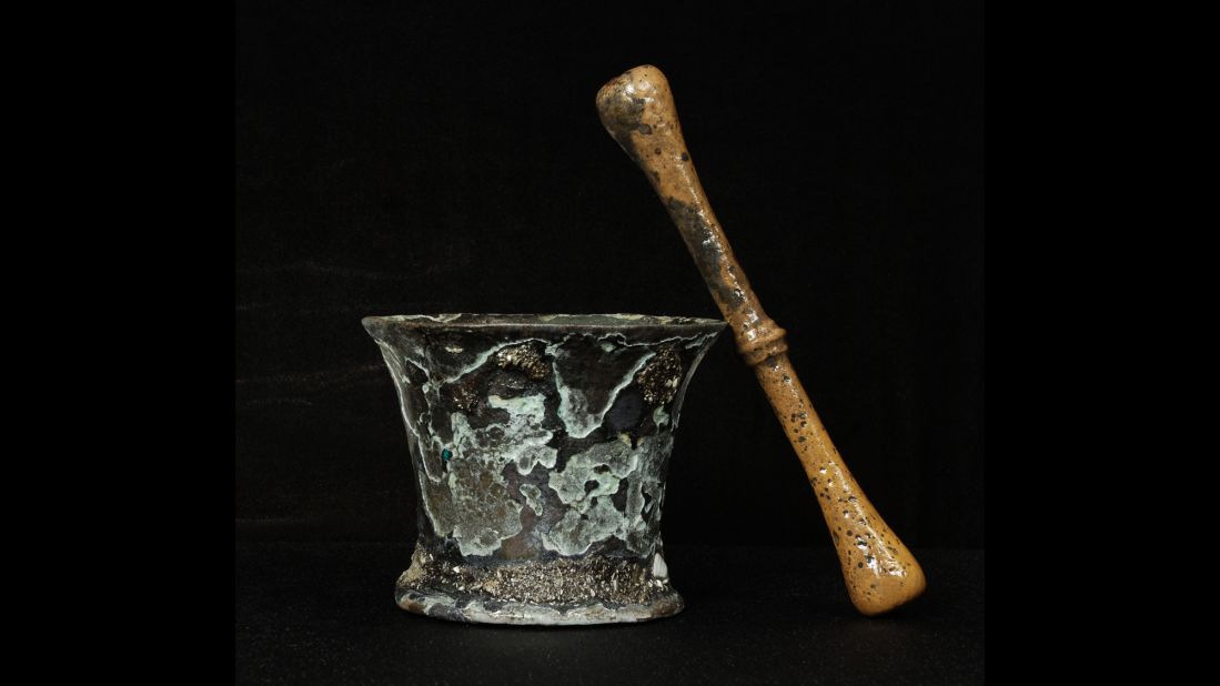 This mortar and pestle was probably used by an apothecary to grind ingredients for medicine.