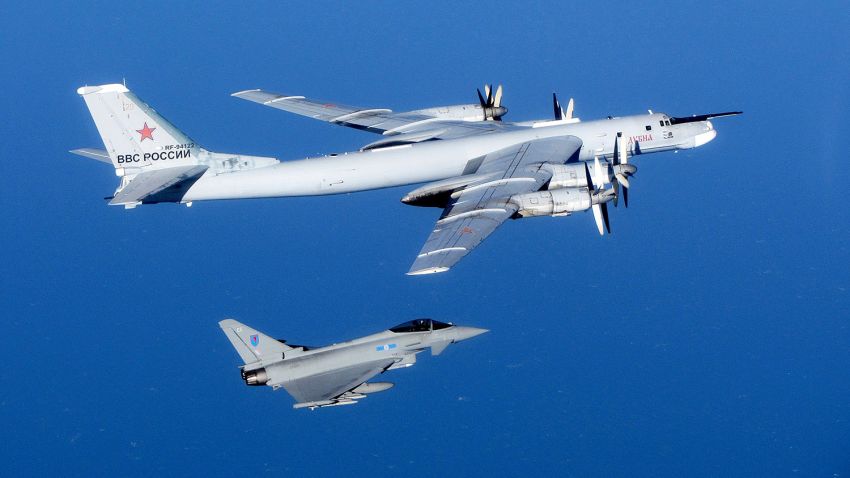 A Russian Bear aircraft is escorted by a Royal Air Force Quick Reaction Alert (QRA) Typhoon during an intercept in September 2014. Royal Air Force aircraft at RAF Lossiemouth launched the Quick Reaction Alert (QRA) for the first time since the Moray base took on the role of defending the UK's Northern airspace. Typhoon jets were scrambled to identify aircraft in international airspace. The aircraft, identified as Russian military 'Bears', did not enter UK airspace.