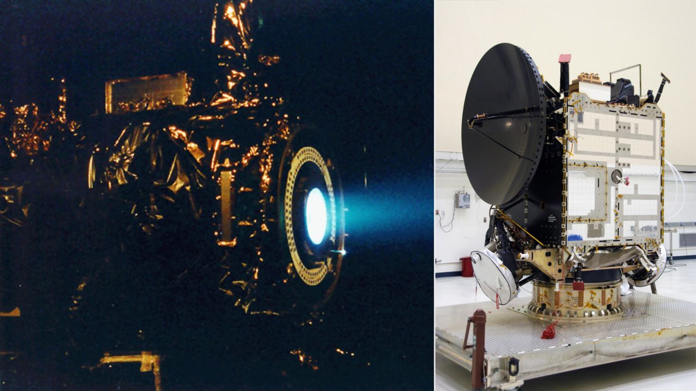 Like something out of a sci-fi plot, the spacecraft uses an ion propulsion system, pictured left, for traveling through deep space. Without this technology, the mission would have required 10 times more propellant and a much larger spacecraft in order to reach the asteroid belt. <br /><br />In terms of <a href="http://www.nasa.gov/mission_pages/dawn/spacecraft/instruments.html" target="_blank" target="_blank">equipment on board</a>, Dawn, pictured on the right ahead of launch, carries cameras for taking detailed imagery, helping the study of minerals on the surface, as well as for navigation. To detect the elemental composition of the two celestial bodies, a gamma ray and neutron detector has been installed. Finally, to examine the surface mineralogy, a visible and infrared mapping spectrometer has been fitted. This particular piece of equipment is a modification of a similar version currently flying on the <a href="http://edition.cnn.com/SPECIALS/art-of-movement/rosetta-comet-chaser/chapter/1" target="_blank">European Space Agency's Rosetta.</a>