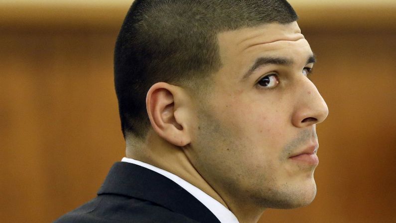 Former NFL football player Aaron Hernandez attends his murder trial in Fall River, Massachusetts, on Thursday, January 29. The state accused Hernandez of orchestrating the shooting death of semi-pro player Odin Lloyd, the boyfriend of his fiancee's sister, in 2013. Hernandez pleaded not guilty to a charge of first-degree murder, but <a href="index.php?page=&url=http%3A%2F%2Fwww.cnn.com%2F2015%2F04%2F15%2Fus%2Faaron-hernandez-verdict%2Findex.html" target="_blank">he was convicted</a> on Wednesday, April 15, and sentenced to life in prison without the possibility of parole.