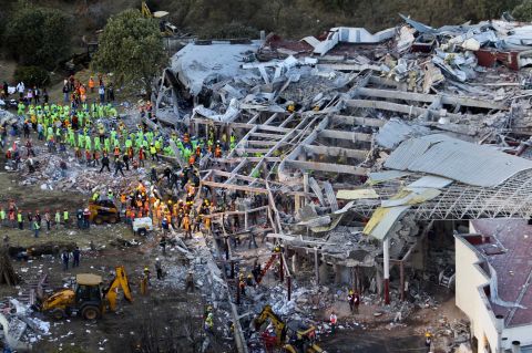 An aerial photo shows the scene after a gas explosion that rocked a maternity hospital on the outskirts of Mexico City on Thursday, January 29. Two people were killed, the city's mayor said, correcting earlier official statements with a higher death toll.