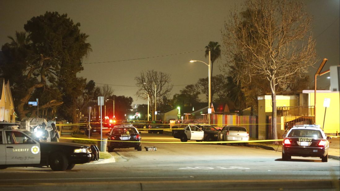 The scene of the incident is blocked off by law enforcement on January 29, 2015 in Compton.