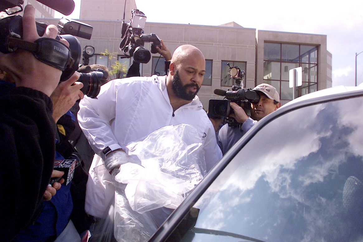 Knight exits the Los Angeles County Jail in February 2002. Knight was jailed for violating his probation by associating with known gang members.