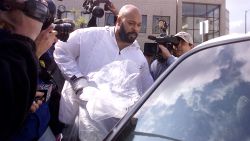 Music producer Marion "Suge" Knight of Death Row records exits Los Angeles County Jail after being in jail for over two months for parole violations on February 26, 2002 in Los Angeles, California.