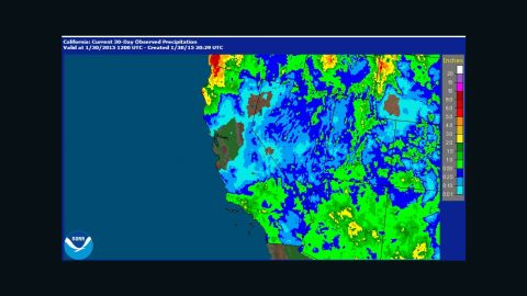 This NOAA image shows the last month of rainfall levels across the state. There is a noticeable hole over the Bay Area, extending inland.