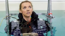 Main Sail presenter, Shirley Robertson, takes the plunge at the University of Portsmouth's extreme weather lab.
