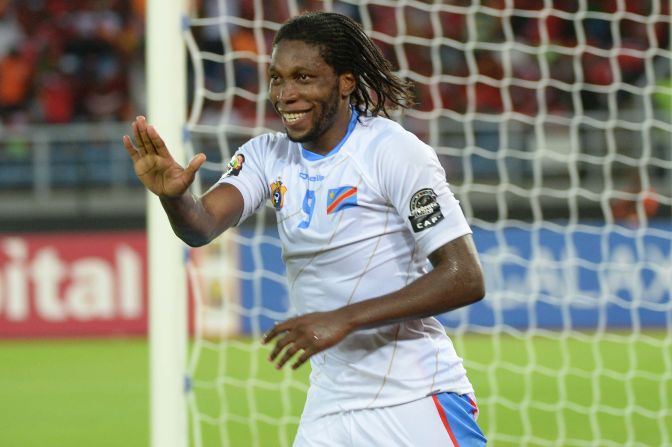 Dieudonne Mbokani celebrates after scoring a goal during the Democratic Republic of Congo's 4-2 win over Congo in the AFCON quarterfinals. 