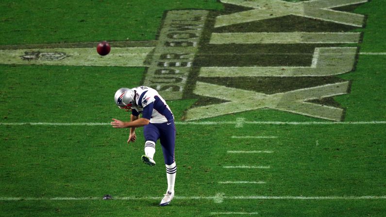 New England's Stephen Gostkowski kicks off in the second half.