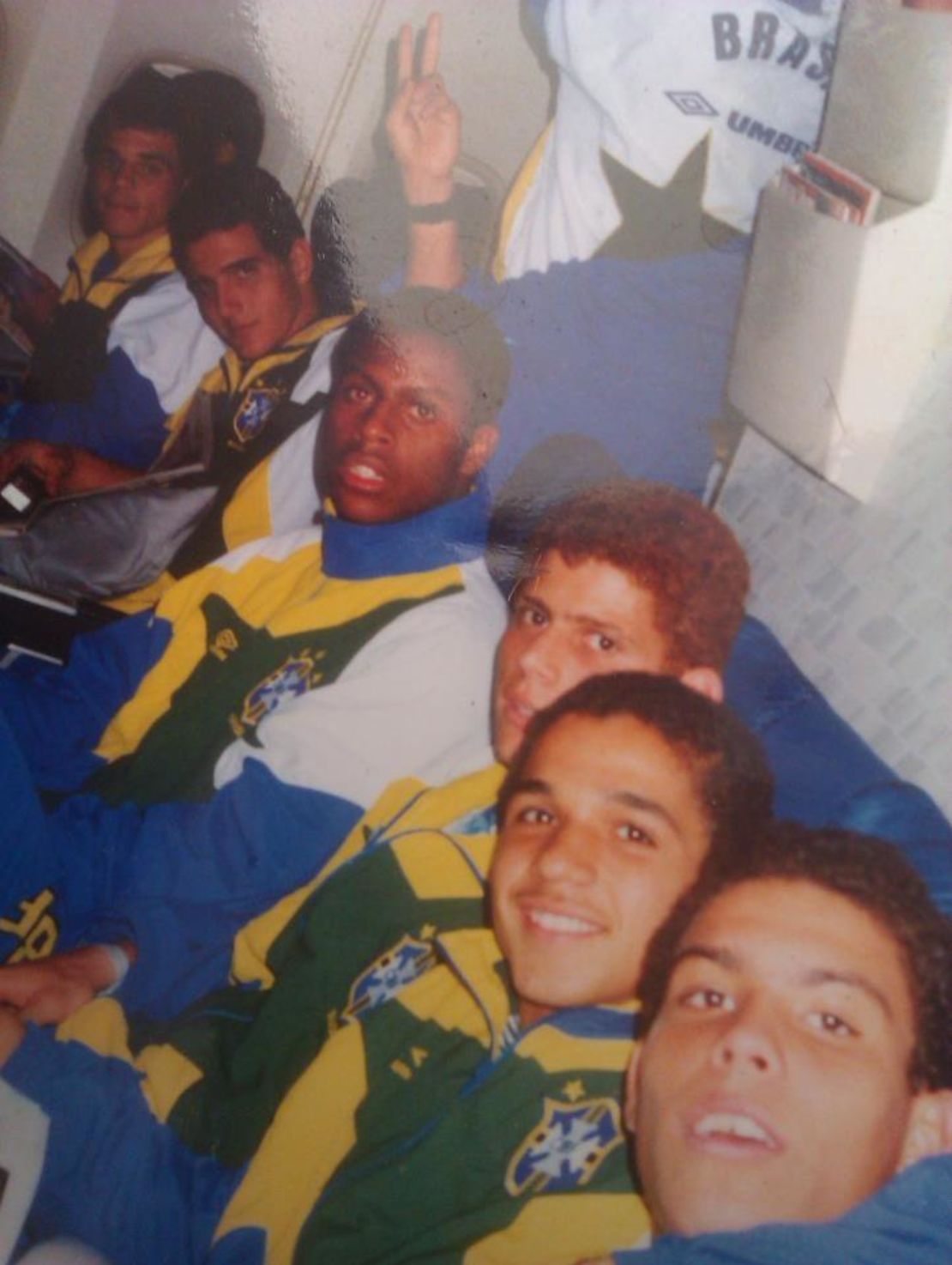 A youthful Jorge Rodrigues (far left) sits with Brazil under-17 teammate Ronaldo (far right)