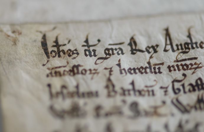 Each of the four Magna Carta copies was written on sheepskin parchment, using ink made of crushed oak apple galls. The skilled Medieval scribes who produced the documents used quills crafted from goose or swan feathers.