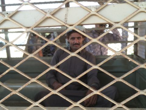 This man was detained trying to cross the mountainous border from Yemen into Saudi Arabia.