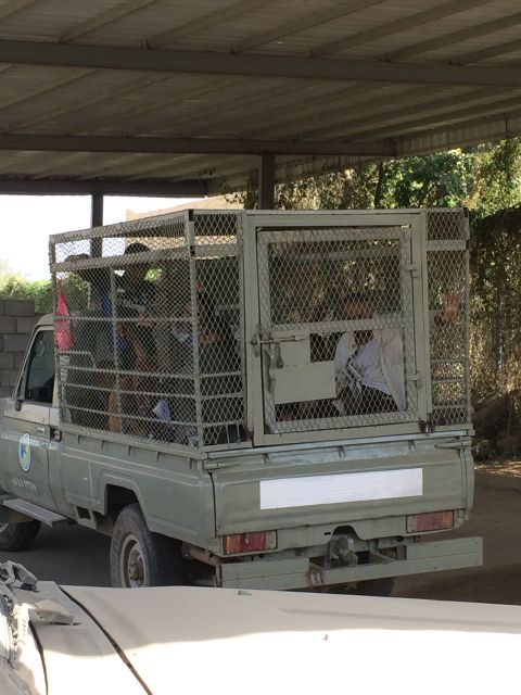The men crowded inside the mesh cage welded to a pickup truck told us they had come to Saudi Arabia for work. One of them was just 11 years old. 