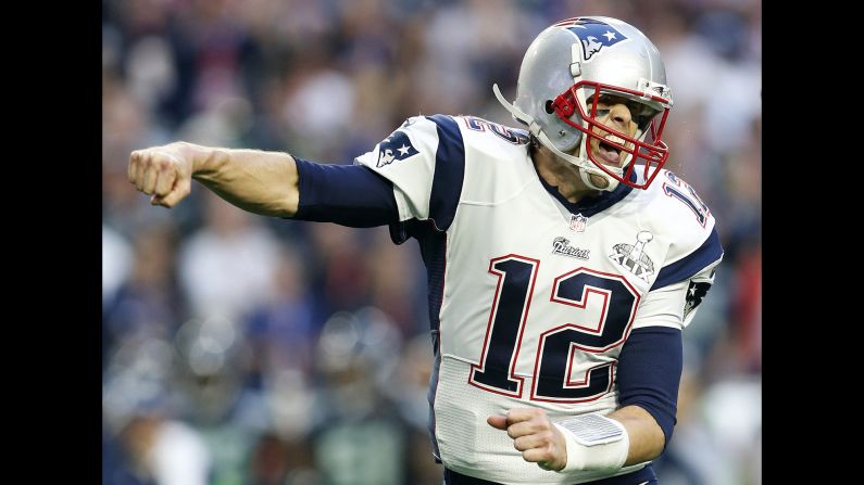New England Patriots quarterback Tom Brady celebrates after throwing one of his four touchdown passes Sunday, February 1, in <a href="index.php?page=&url=http%3A%2F%2Fwww.cnn.com%2F2015%2F02%2F01%2Fus%2Fgallery%2Fsuper-bowl-xlix%2Findex.html" target="_blank">Super Bowl XLIX.</a> Brady was named the game's <a href="index.php?page=&url=http%3A%2F%2Fwww.cnn.com%2F2015%2F01%2F25%2Fus%2Fgallery%2Fsuper-bowl-mvps%2Findex.html" target="_blank">Most Valuable Player</a> as the Patriots defeated the Seattle Seahawks 28-24 in Glendale, Arizona. With the win, Brady joined Joe Montana and Terry Bradshaw as <a href="index.php?page=&url=http%3A%2F%2Fwww.cnn.com%2F2015%2F01%2F25%2Fus%2Fgallery%2Fsuper-bowl-superlatives%2Findex.html" target="_blank">the only NFL quarterbacks to win four Super Bowls.</a>