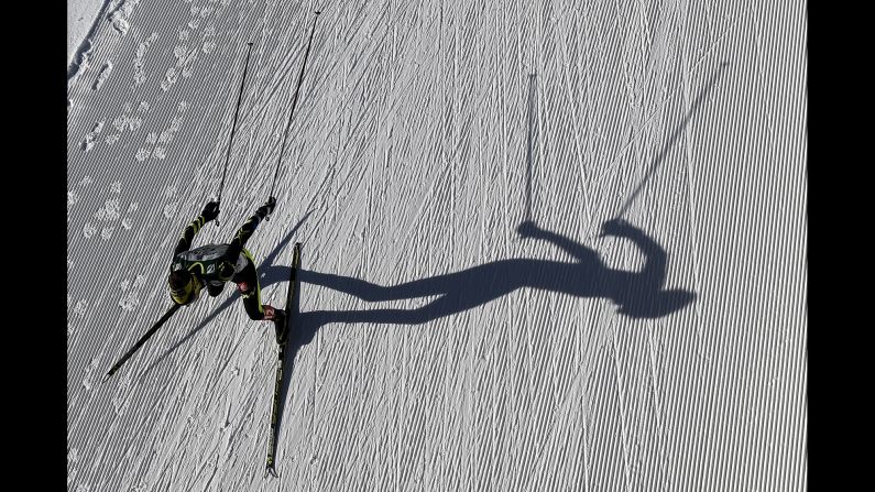 French athlete Maxime Laheurte competes in a Nordic combined event Saturday, January 31, during a World Cup meet in Val di Fiemme, Italy. Nordic combined involves both cross-country skiing and ski jumping.