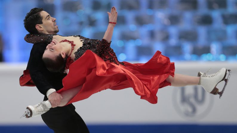Italian ice dancers Anna Cappellini and Luca Lanotte perform Thursday, January 29, during the European Figure Skating Championships in Stockholm, Sweden. They finished second behind the French pairing of Gabriella Papadakis and Guillaume Cizeron.
