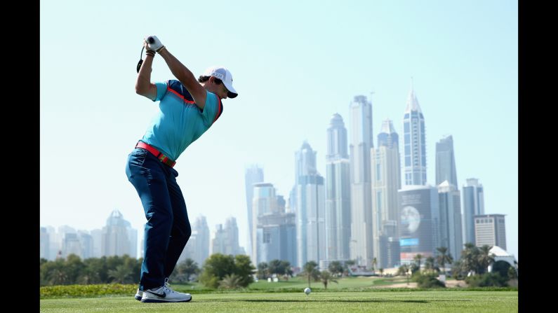 Rory McIlroy tees off during the final round of the Dubai Desert Classic, which he won Sunday, February 1, in Dubai, United Arab Emirates. McIlroy is the world's No. 1 player according to the Official World Golf Ranking.