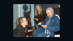 Cuban state-press Monday, February 2, 2015, released the first images of Fidel Castro since August. The 21 photos show a reported meeting between Castro, 88, and the head of the student university association in January at Castro's home in Havana. Castro's wife Dahlia is seen smiling in the background.