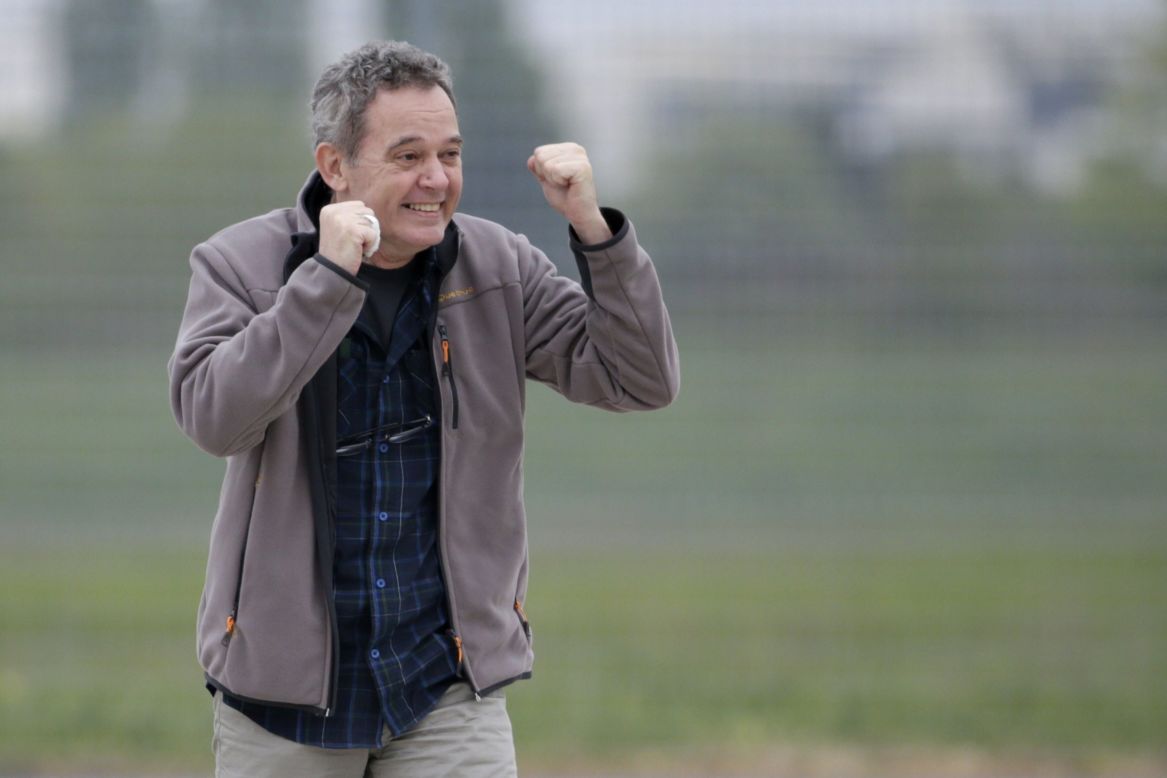 François pictured just after landing at Villacoublay air base.