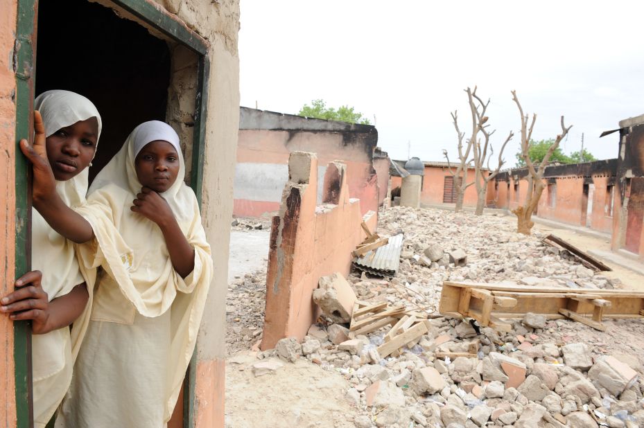 The Maiduguri Experimental School, in north-eastern Nigeria, was burnt by the Islamist group Boko Haram to keep children away from school. Combating the extremist militants, which have terrorized northern Nigeria since 2009, is a key election issue.