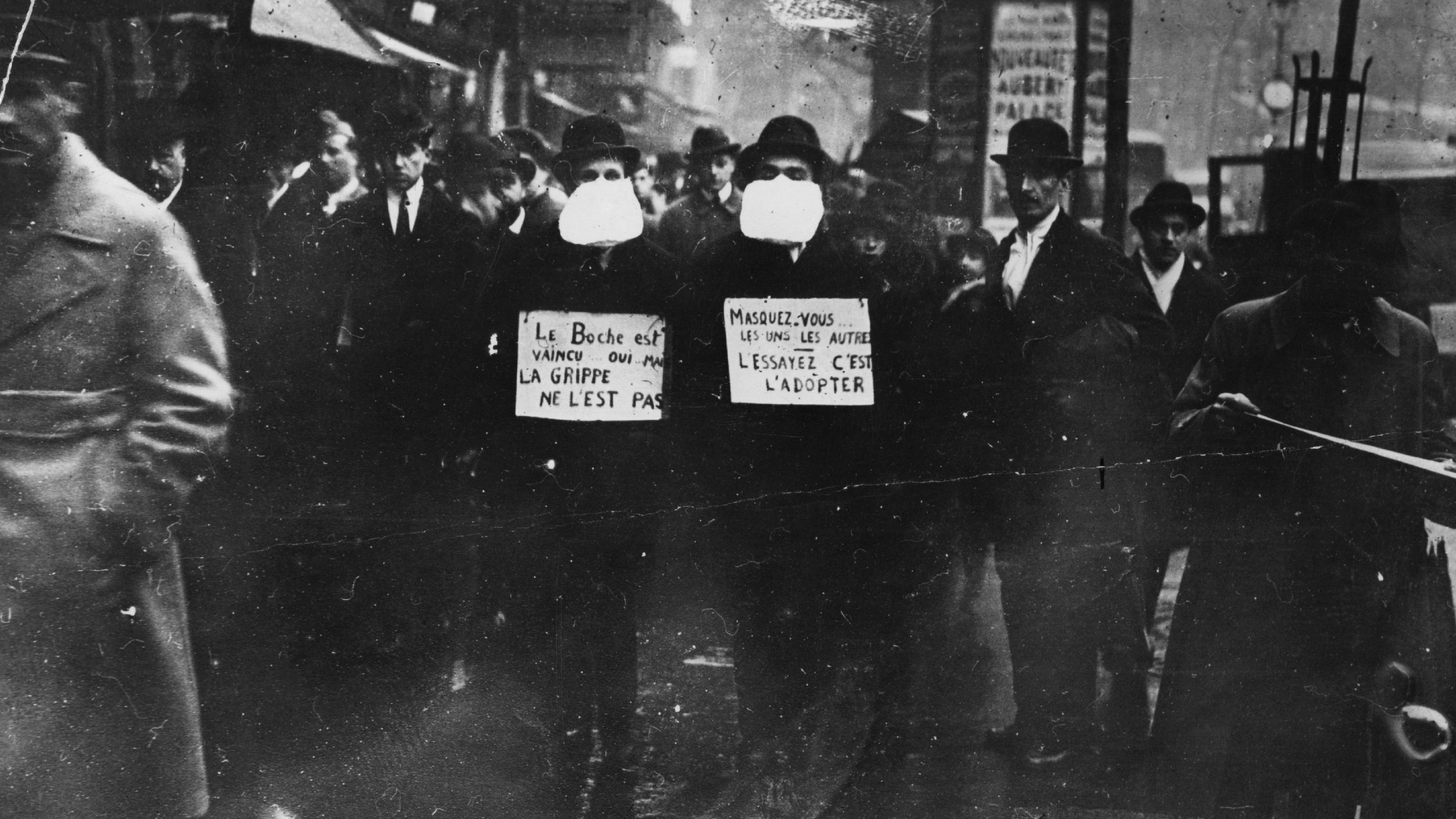 Like with the coronavirus, protesters advocated for the use of masks. This photo was taken in Paris in March 1919.