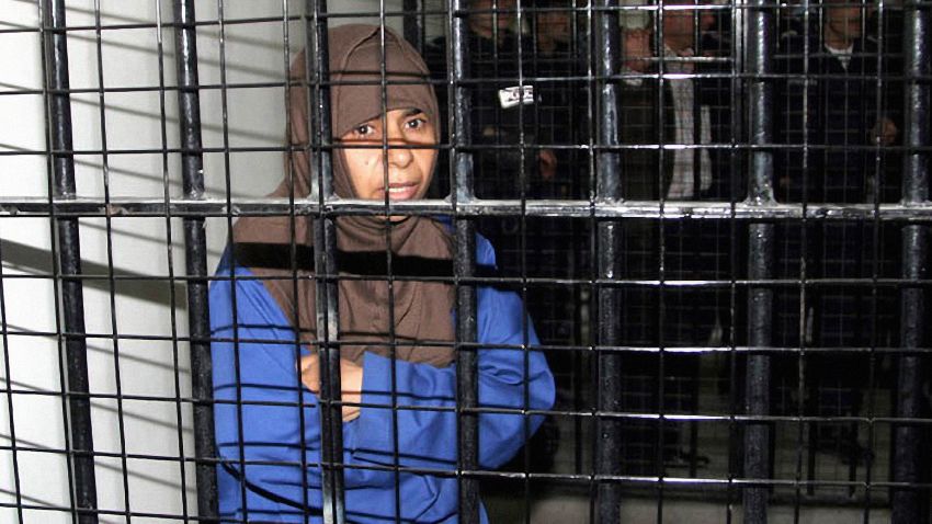 File photo dated 2006 of Iraqi terrorist Sajeda Mubarak Atrous Al Rishawi during her trial in Amman, Jordan. Sajida Mubarak Atrous al-Rishawi, who is in her 40s, is a failed suicide bomber who conspired with her husband to wear bomb belts packed with ball bearings to destruct themselves and others at a wedding reception in the Radisson SAS hotel in Amman in November 2005. The family of the Japanese hostage Kenji Goto Jogo received an audio message, which purportedly hears him saying that he will not be killed if al-Rishawi is released by Jordanian authorities. A photo released alongside the recording claimed to show that his "cellmate" Haruna Yakuwa, another Japanese national, had been decapitated by Isis .Photo by Balkis Press/Sipa USA (Sipa via AP Images)