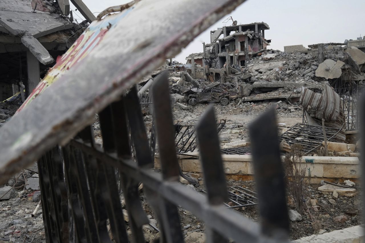 Destruction in the center of Kobani on January 30. The city sits on the border with Turkey.