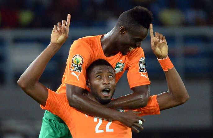 Wilfried Kanon celebrates after scoring the third goal versus Democratic Republic of Congo for Ivory Coast, who won 3-1 to seal a place in Sunday's final against either Ghana or tournament hosts Equatorial Guinea.