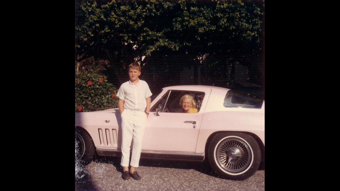Sue Earl enjoys the cockpit of her 1965 Sting Ray. She's pictured with her grandson Courtney in 1966. 