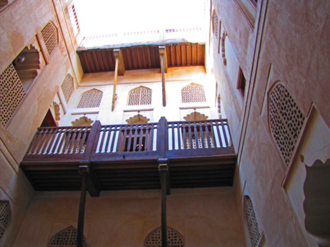 View from the palatial interior courtyard of the Jabreen Castle, built in the 17th century.