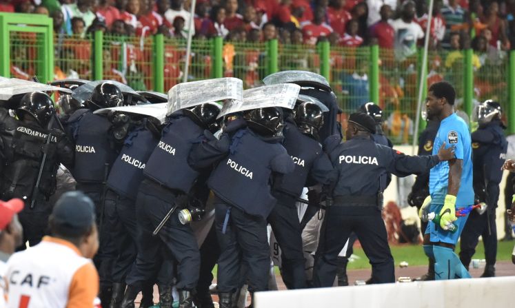 Ghana players had earlier been the target of missiles as they left the pitch at half-time with police needed to step in.