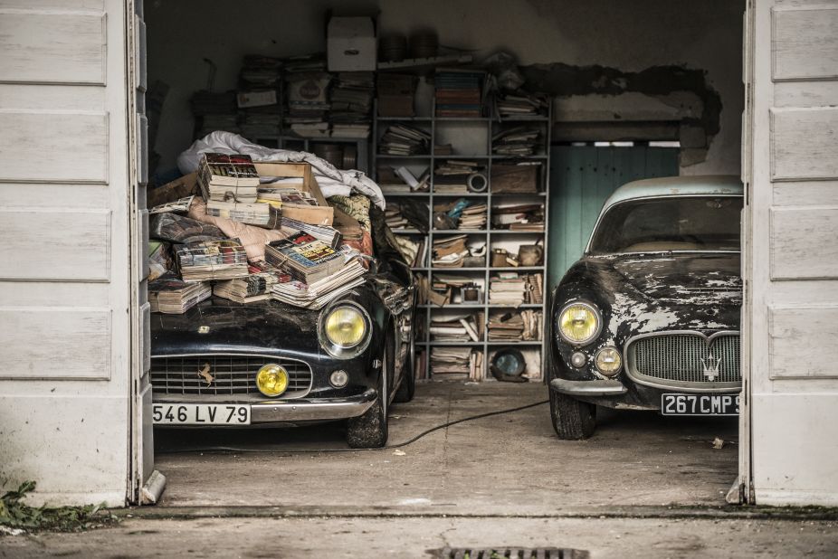 The Ferrari (left) was discovered beneath piles of dusty, old car magazines, next to a 1956 Maserati A6G Gran Sport Frua (right), one of just three in the world, which is expected to sell for $1 million