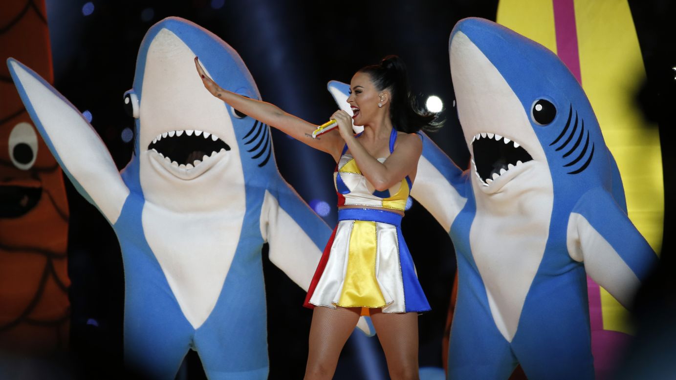 Katy Perry performs during <a href="http://www.cnn.com/2015/02/01/entertainment/gallery/super-bowl-xlix-halftime-show/index.html" target="_blank">the Super Bowl halftime show</a> Sunday, February 1, in Glendale, Arizona. That <a href="http://www.cnn.com/2015/02/02/opinion/cupp-leave-left-shark-alone/index.html" target="_blank">shark on the left</a> became quite popular following the performance. 