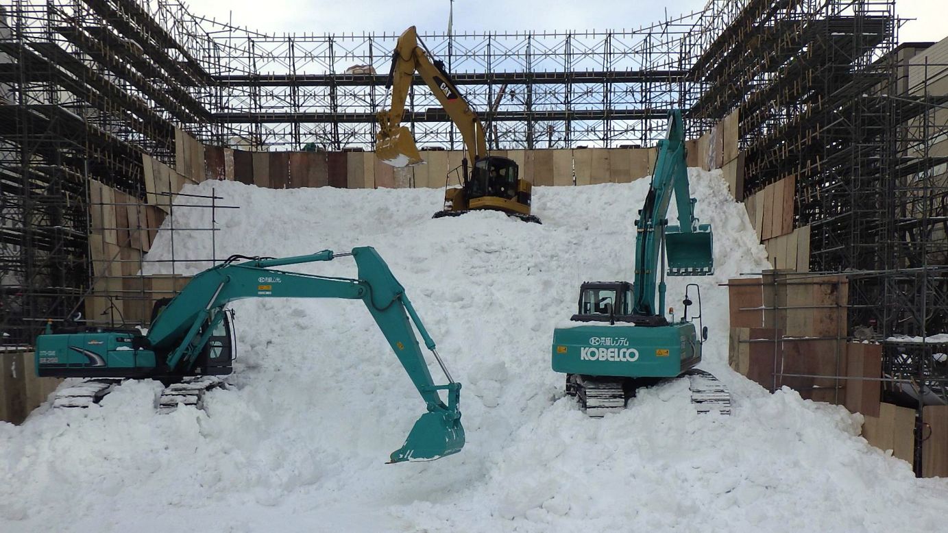 More than 3,500 tons of snow were piled to carve out the sculpture. This is what it looked like on January 10. Click on to see how this mound of snow became the "Snow Star Wars" sculpture.