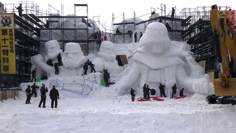 The Death Star looks a little pale, but the 15-meter-tall sculpture and its features were distinctly recognizable by January 26.