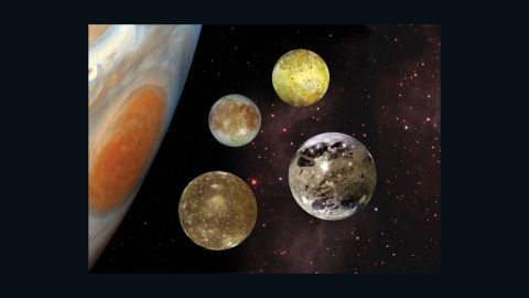 Galileo Galilei spotted Jupiter's four great moons in 1610: Io, Europa, Ganymede and Callisto.